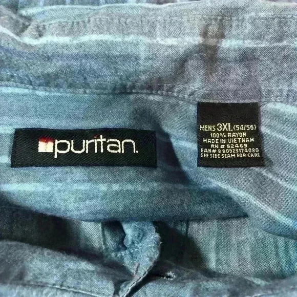 Puritan Vintage Mens Casual Button Down Hawaiian Striped Palm Leaf Shirt Sz 3XL - Picture 8 of 12